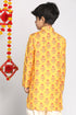 VASTRAMAY Multicolor-Base-Mustard And Cream Baap Beta Kurta